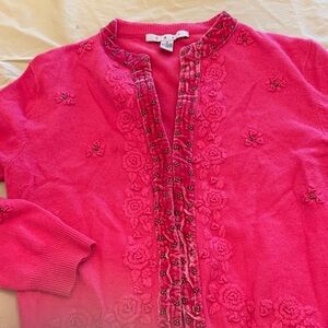 CAbi Vibrant Pink Embroidered Cardigan